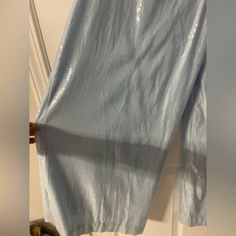 T36- MAEVE Baby Blue Sequined Pleated Wide Leg AVERY Trouser - Picture 4 of 9